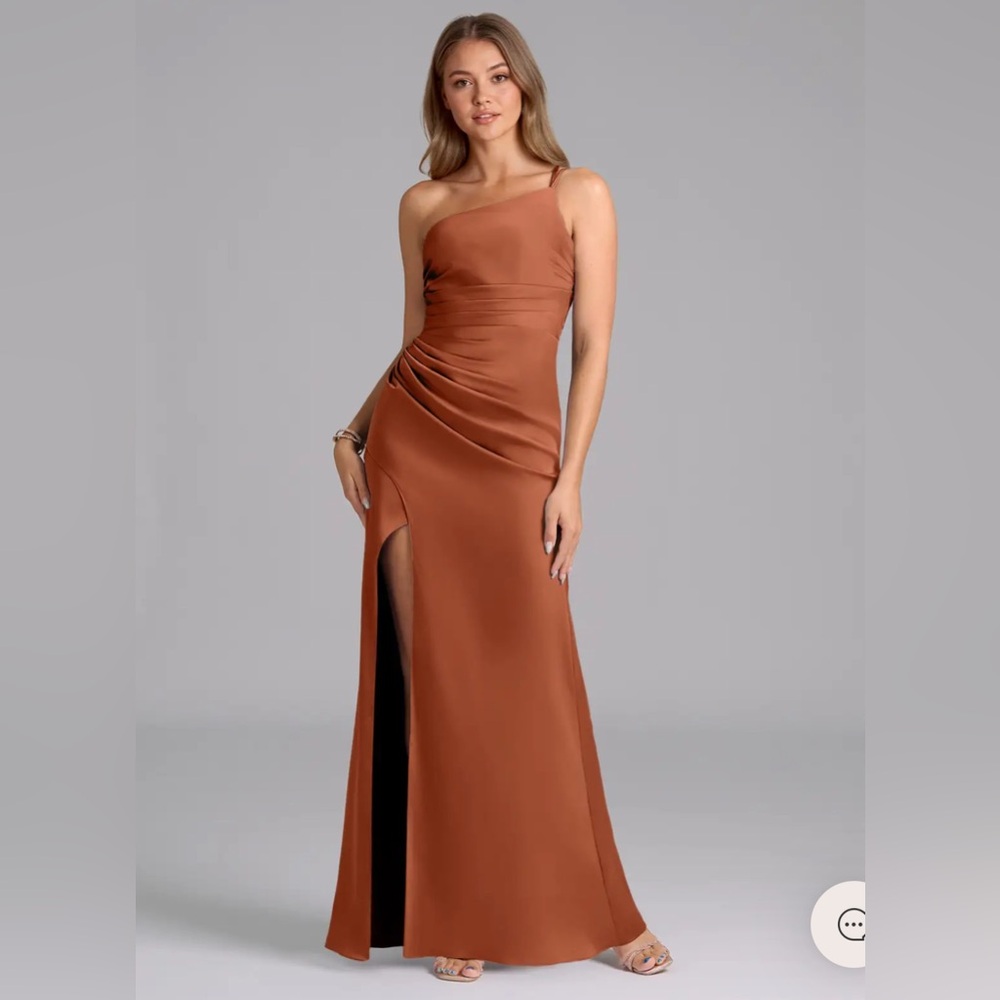 Azazie Eren Cedar Rose Mermaid One-Shoulder Stretch Satin Dress